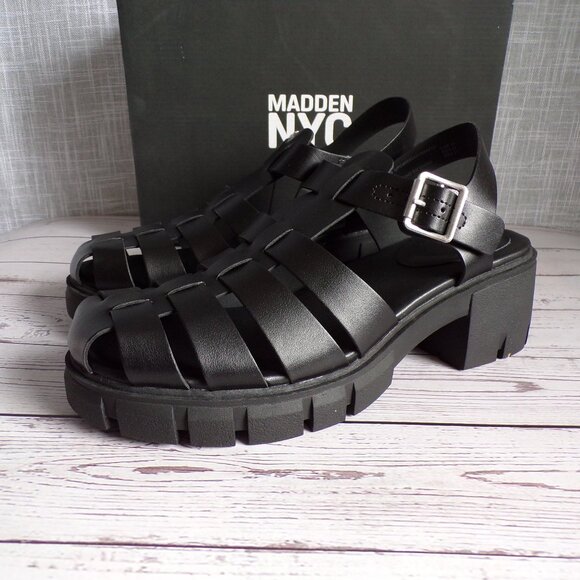 Madden NYC Women's Black Fisherman Block Heel Sandals, Size 10 - Picture 1 of 7